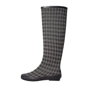 Dav Women's Fashion Rubber Rain Boots Fabric Coated black grey Waterproof size 9